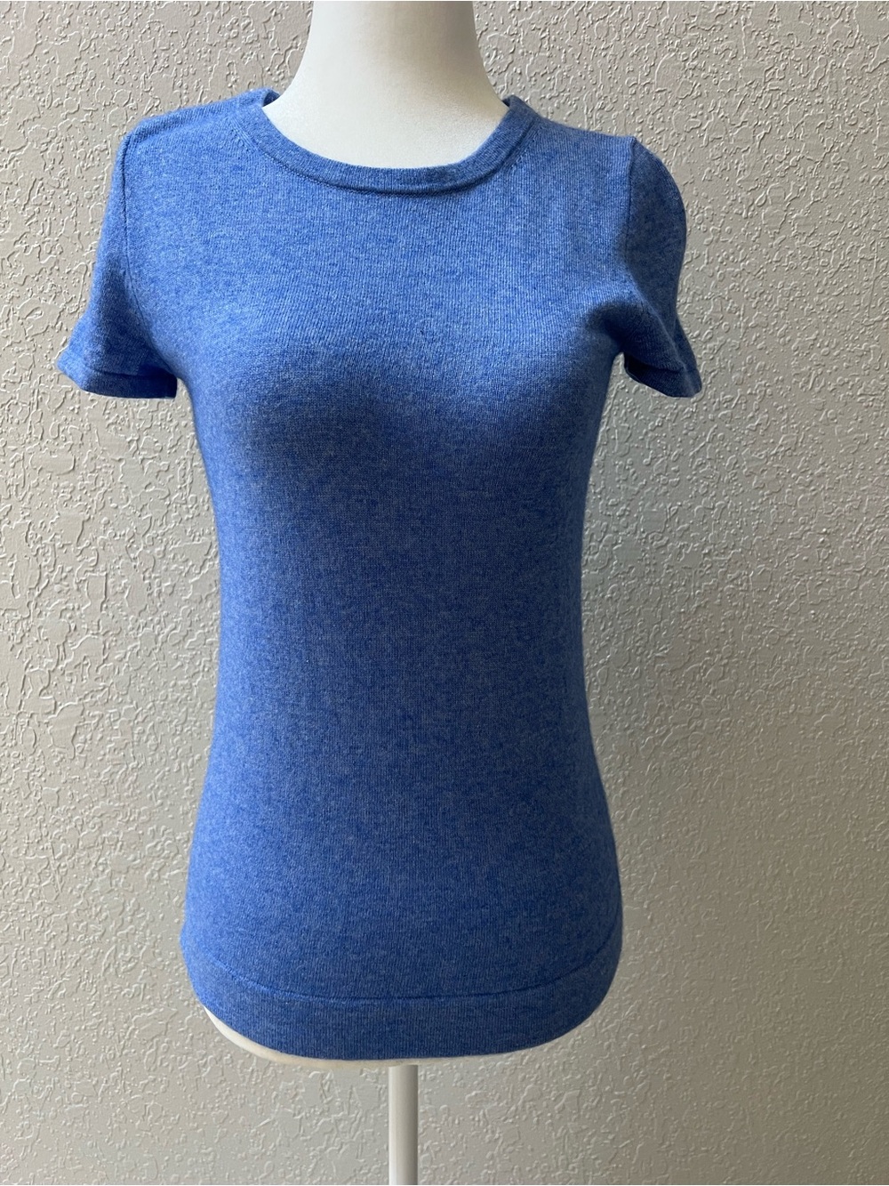 J. Crew Heathered Blue Short-Sleeve Crewneck Wool Blend Knit Top